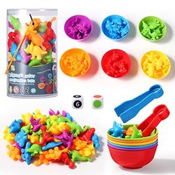 Oderra, 48 Pieces Montessori Ages 3 4 5 6 Years + Dinosaur Counting and Sorting for Learning Colour Counting Fine Motor Skills Math Skills Dino Toy Transparent