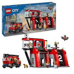 LEGO City Parque de Bomberos con Camión de Juguete, Regalo de Cumpleaños para Niños y Niñas de 6 Años o Más, Figura de Perro y 5 Minifiguras, Juego Imaginativo y de Acción 60414
