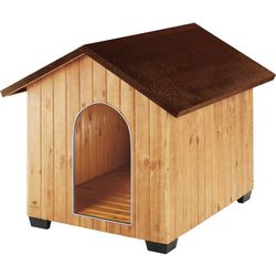 Ferplast DOMUS MAXI Casetta per Cani in Legno FSC - Tetto Apribile con Chiusura, Impermeabile & Anti-UV - Griglia Aerazione - Porta Antimorso in Alluminio - Piedi Isolanti - 121 x 78 x h 78,5 cm