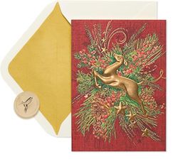 Papyrus Vakantiekaarten in doos met enveloppen, warme wensen, gouden rendieren (12 tellen)