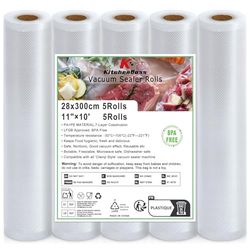 KitchenBoss Rotoli Sottovuoto per Alimenti：Sacchetti Sottovuoto Alimenti Compatibili con Macchine per Sottovuoto e Sous Vide, Buste Sottovuoto Alimenti Goffrato 5 Rotoli 28 x 300cm