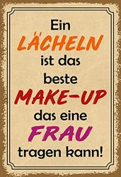 Schatzmix Spruch EIN leende är den perfekta make-up 20 x 30 deko tennskylt plåtskylt, plåt, flera färger, 20 x 30 cm