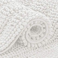 subrtex Alfombra de baño de felpilla a Rayas, Alfombra de baño Suave para baño, Absorbente de Agua, Alfombrilla de Ducha de Secado rápido, Lavable a máquina (Marfil, 20 x 32 Pulgadas)