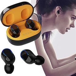 Bluetooth Headphones, Wireless In-Ear Headphones Bluetooth with Mic, Hi-Fi Stereo, Button Control, LED Display, IP7 Waterproof, Bluetooth Earphones for Work and Study, Yellow
