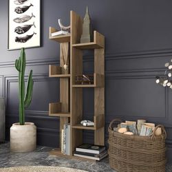 Modern Walnut Boekenplank, 50 x 22 x 173 cm, 100% melamine gecoat, deeltjesbord, 18 mm dik, stijlvolle opbergoplossing voor thuis en op kantoor