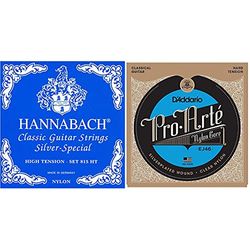 Hannabach 652537 Set Corde per Chitarra Classica Serie 815, Tensione Alta, Argentato, 6 pezzi & D'Addario EJ46 Set Corde Classica Pro Arte