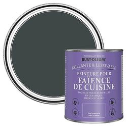 Rust-Oleum Peinture Noire Résistante à l'eau pour Faïence de Cuisine, Finition Brillante - Sable Noir 750ml