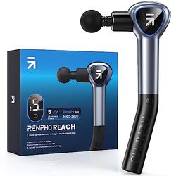 Pistola Massaggio Muscolare con Manico Staccabile, RENPHO Reach pistola per massaggi, 5 velocità, 4 testine massaggianti, LED, 2 in 1 Massaggiatore a Percussione Profonda