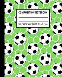 Composition notebook Wide ruled Soccer Ball for Kids Girls Boys Teens school college: Green notebook journal with football balls