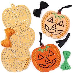 Baker Ross AX248 Houten Pompoen Ontwerp Borduur Pakketten - Pakket Van 5, Halloween Decoraties Voor Kinderen Om Te Maken En Tentoon Te Stellen, Ideaal Project Voor Kunst En Ambachten Voor Kinderen