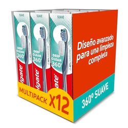 Colgate 360 Limpieza Profunda Cepillo de Dientes Suave, 12 Uds, Elimina Bacterias de Dientes, Lengua, Mejillas y Encías, Filamentos Interdentales Limpian entre los Dientes, Filamentos Antibacterianos*