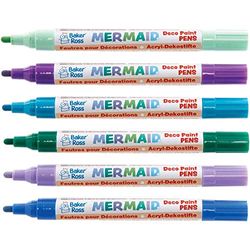 Baker Ross AX993 Mermaid Deco Paint Pens - Pack of 6, Arts and Crafts Supplies, Acrylic Markers for Kids, Paint Markers for Children