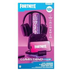Paladone Fortnite Support de casque 3 en 1 et station de charge technique avec support de manette de console et 2 ports USB-C, panneau lumineux RVB changeant de couleur, cadeau sous licence officielle