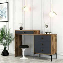 Dmora Lyra Consolle, Multi-Purpose Table, Side Cabinet, Hallway Desk, 124 x 40 x 85 cm, Walnut and Anthracite