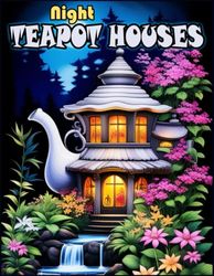 Night Teapot Houses: Grayscale Adult Coloring Book for Women, Men & Teens with 50 Teapot Houses in Peaceful Night Scenes (mountains, forest, garden, ... Fairy Houses in Night Nature Scenery