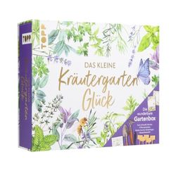 TOPP Le petit bonheur du jardin d'herbes aromatiques - La merveilleuse boîte de jardin avec herboristerie et outils : herboriste, journal d'herbes, pelle, râteau, 5 piquets de plantes, stylo
