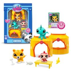 BANDAI Littlest Pet Shop Tiki Jungle Playpack | Het pakket bevat 3 LPS Mini Pet Toys 3 accessoires, 1 verzamelkaart en 1 virtuele code | Verzamelspeelgoed voor meisjes en jongens