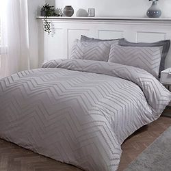 Sleepdown Parure de lit de Luxe touffetée avec Housse de Couette et taie d'oreiller - Motif géométrique Nordique - Gris - pour lit Simple (135 x 200 cm)