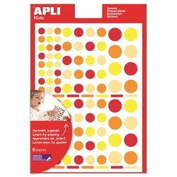 APLI Kids 13523 ronde stickers met afneembare lijm, 624 ronde gekleurde stickers.
