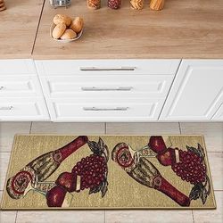 Ottomanson Siesta Collection Kitchen design de vinho (pode ser lavado), tapete antiderrapante, cor, 50 cm x 150 cm, cor bege