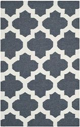 SAFAVIEH Tapis Contemporain Pour Salon, Salle à manger, Chambre à coucher - Dhurrie Collection, Tapis à poil court, Bleu et Ivoire, 91 X 152 cm