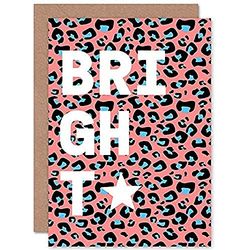 Wee Blue Coo Leopard Coral And Blue Bright Words Greeting Card With Envelope Inside Premium Quality