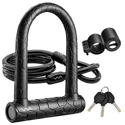 Lucchetto a U per bicicletta, 20 mm, resistente, con combinazione a D, lunghezza 1,2 m, cavo di sicurezza con robusta staffa di montaggio e chiave antifurto per biciclette