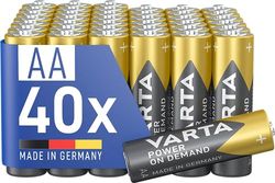 VARTA Pilhas AA, embalagem de 40, potência on Demand, alcalinas, 1,5 V, para acessórios de computador, dispositivos Smart Home, lanternas, Made in Germany