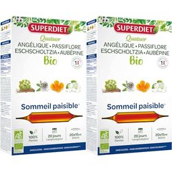 SuperDiet Quator Passiflore Aubépine Angélique Eschoscholzia 20 ampoules de 15ml soit 300ml - BIO (Lot de 2)