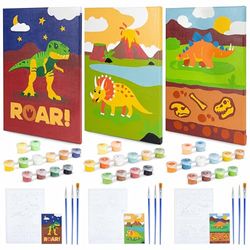 BONNYCO Paint by Numbers for Children Dinosaurs, Pack 3 Canvases Dinosaur Gifts for Boys Craft Kits for Kids, Paint by Numbers Kits | Girls Boys Toys Painting by Numbers for Children Dinosaur Toys