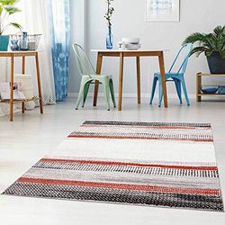 carpet city Tapis de Couloir Moderne - 80 x 300 cm - Gris Rouge chiné - Tapis à Poils Courts avec Motif géo
