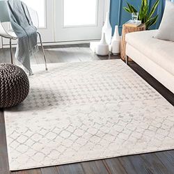 Surya Santiago Tapis Géométrique Scandinave - Tapis de Couloir, Salon, Salle à Manger, Chambre, Cuisine - Tapis Design Boheme Chic, Berbere Moderne, Tapis Poil Court 80x150cm - Blanc Cassé, Gris Clair