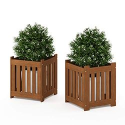 Furinno tioman lövträ utomhus livsstil blomlåda, set med 2 naturliga