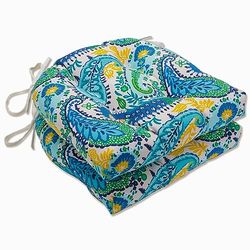 Pillow Perfect Paisley - Cuscino per sedia da interno/esterno con lacci, reversibile, trapuntato, resistente alle intemperie e allo sbiadimento, 39,4 x 40,6 cm, colore: blu/verde Amalia, 2 pezzi