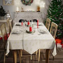 Emma Barclay Ensemble de Table de Noël 10 pièces en Forme de Renne crème (Nappe de 152,4 x 213,4 cm, Chemin de Table 33 x 228,6 cm et 8 Serviettes de Table