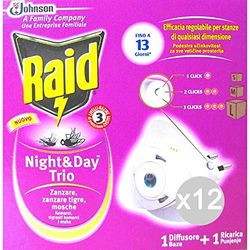 Raid Set 12 Night-Day Trio Base Spina Completo Repellente Insetticida, Multicolore, Unica