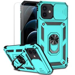 Custodia per iPhone 12 Mini con copertura per obiettivo della fotocamera, pellicola protettiva per schermo HD, doppio strato di grado militare, protezione contro le cadute, supporto magnetico ad