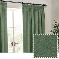 Yard Heavy Chenille Velvet Pencil Pleat Curtains - Eucalyptus - 229 x 229cm