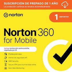 Norton 360 for Mobile 2025|1 Dispositivo|1 año con renovación automática| Descarga digital