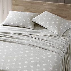 Eddie Bauer - Tvillinglakan, bomull flanell sängklädesset, borstad för extra mjukhet, mysig heminredning (älg lund silver, tvilling)