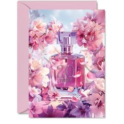 20th Birthday Card for Women - Fabulous Floral Perfume Bottle - Happy Birthday Cards for 20 Year Old Woman, A5 Female Bday Greeting Cards