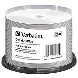 Verbatim DVD-R 4.7 GB - 16x brandsnelheid, DataLifePlus, bedrukbaar, 50 Pack Spindle