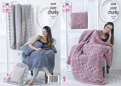 King Cole Super Chunky Knitting Pattern 5339 - Cartamodello per giarrettiera o pizzo, cuscino e coperta