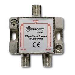 Metronic 436302 - Entalhador de sinal TV metálico blindado 2 saídas com tomada F, prateado