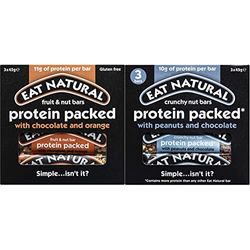 Eat Natural Bars Protein Packed with Chocolate and Orange, 3 x 45 g & Bars Protein Packed with Peanuts & Chocolate, 6 x 19g