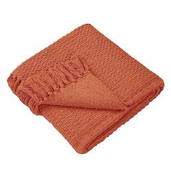 Drift Home - Terracotta plaid met kwastjes (200 x 200 cm) - Duurzaam gerecycled katoen - Geweven deken in terracotta - Wevende/getextureerde bankdeken oranje - oranje terracotta deken extra groot