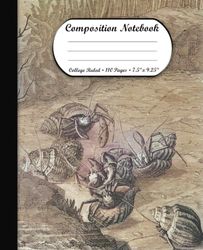 Composition Notebook College Ruled: Combat of Hermit Crabs Vintage Illustration 110 Page Journal for School, Work, Home