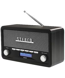 Denver DAB Radio DAB18, radio med Bluetooth, retroradio av trä, FM-radio, DAB, AUX, batterier eller strömström, Darkgrey