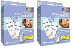 Lansinoh Breast Milk Storage Bags Breastmilk Pouches for fridge or freezer use, store flat or standing, BPA and BPS free, pre-sterilised, double zipper seal, Pack of 50, Packaging may vary