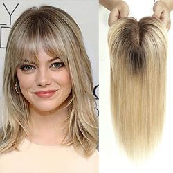 HAIRCUBE Hair Topper Capelli Umani Reali Per Le Donne Ombre Capelli Biondi Chiari Topper Con Pony 120% Dense Seta Base Clip In Topper 14 Pollice 40 Grammo
